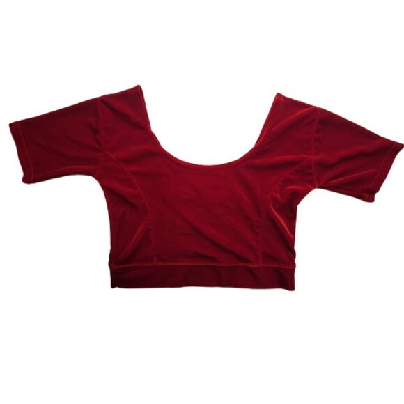 Red Velvet Crop Top Short Sleeve for Petite Women, Teens - XS/S - Picture 3 of 10